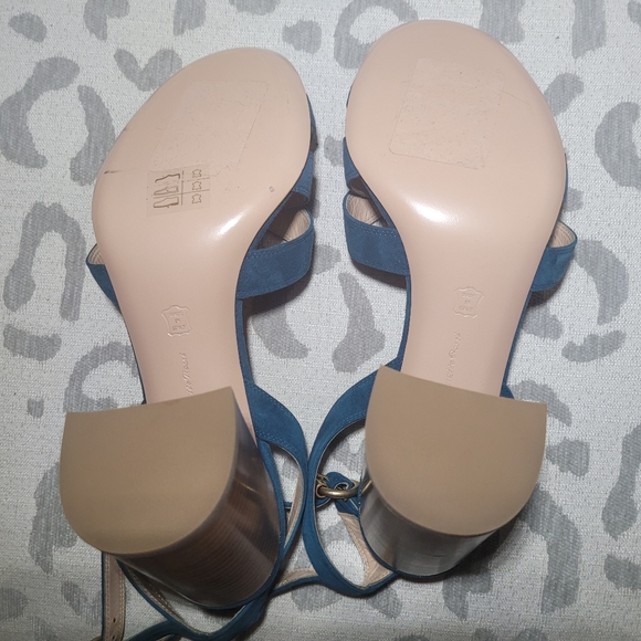 Gianvito Rossi Suede Crisscross Block Heel  Blue Teal Open Toe NEW - Picture 6 of 10